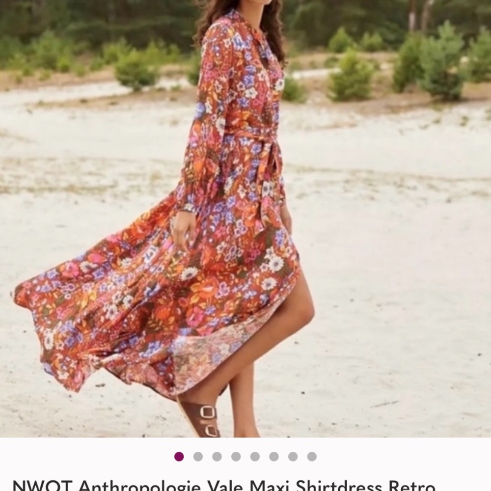 New Anthropologie Vale Maxi Floral Retro Belted Shirt Dress Orange Autumn Fall S - Picture 5 of 9